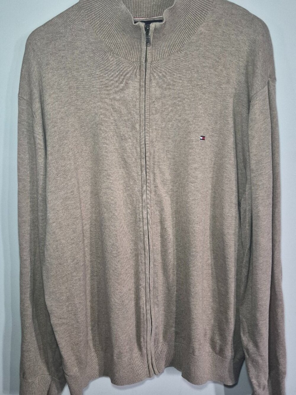 Tommy Hilfiger Men's XXL Full Zip Cotton Knit Cardigan Sweater Beige